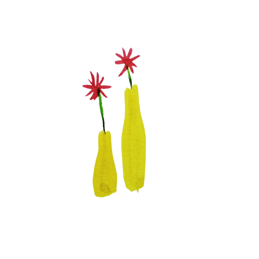 duo de soliflores avec fleurs dessiné à l'aquarelle